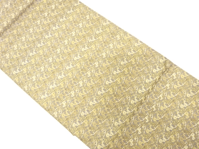 JAPANESE KIMONO / ANTIQUE MARU OBI / SILK / WOVEN CRANE & KIKU